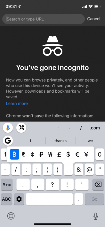 Google додав символ біткоїна на клавіатуру для користувачів iPhone